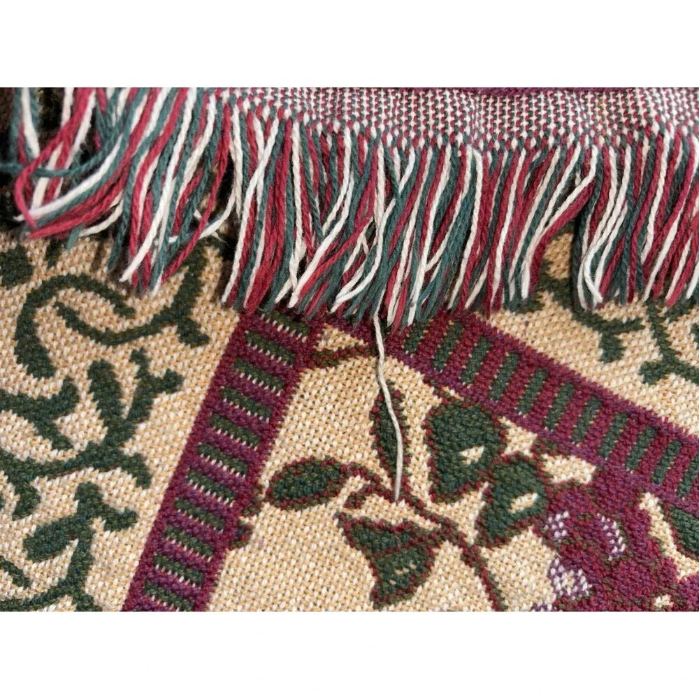 Goodwin Weavers Fruit Leaf Design Woven Tapestry 100% Cotton Throw Blanket USA